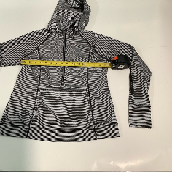 Tangerine Black and White Striped Women's Hoodie - Picture 2 of 7